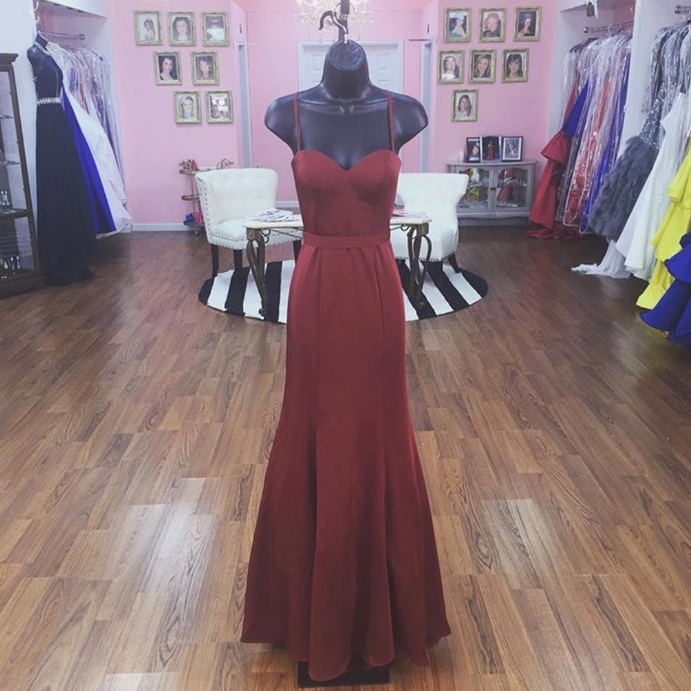 Long Elegant Burgundy Prom Dress/Evening Gown by Dave & Johnny